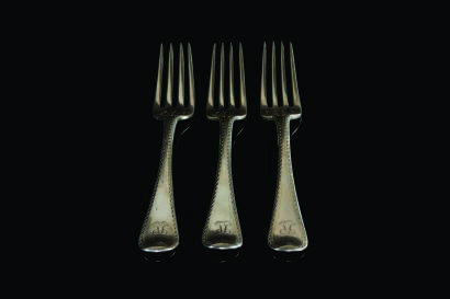 Three Good Georgian Sterling Silver Bright Cut Table Forks 1812