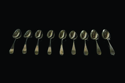 Nine Georgian Old English Stering Silver Teaspoons by Hester, Peter, Ann and William Bateman