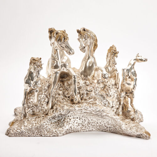 An Italian Silver Coated Sculpture Depicting Four Horses