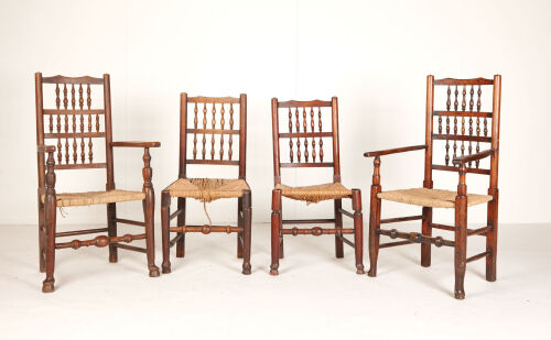 A Set of Eight Oak Georgian Dining Chairs