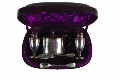 A Cased Victorian Sterling Silver Condiment Set