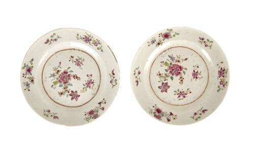 A Pair of Chinese Qianlong Famille Rose Porcelain Plates