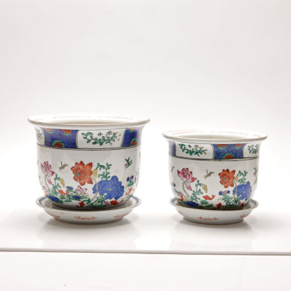 Two Flower Pots with Saucers