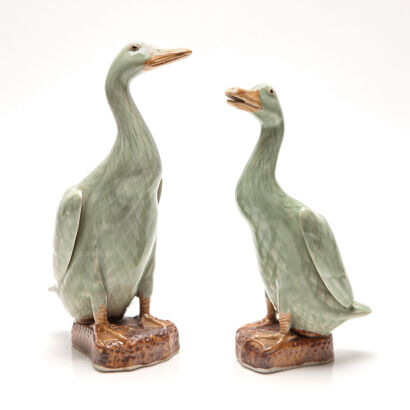 A Pair of Late-19th Century/ Early 20th Century Chinese Celadon Ducks