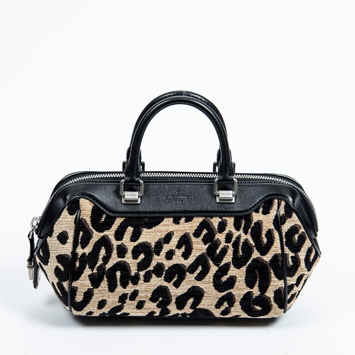Stephen Sprouse Tan and Black Leopard Chenille and Leather North-South Bag  Silver Hardware, 2012