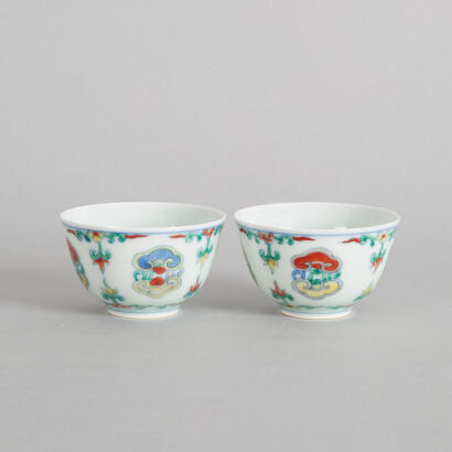 A Pair of Chinese Doucai 'Ruyi' Cups (Da Qing Yongzheng Nian Zhi Mark)