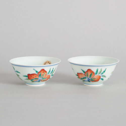 A Pair of Chinese Doucai 'Sanduo' Cups (Da Qing Yongzheng Nian Zhi Mark)