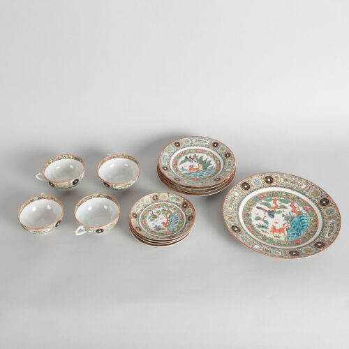 A Chinese Late Qing Dynasty Canton Famille Rose Tea Set - 13 pieces