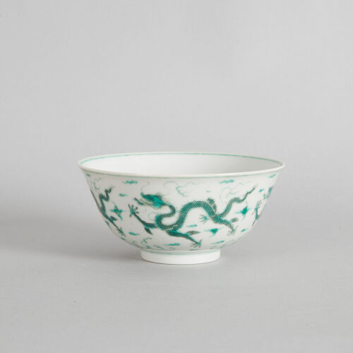A Chinese Qing Dynasty Green-Enamel 'Dragon' Bowl (Da Qing Kangxi Nian Zhi Mark)