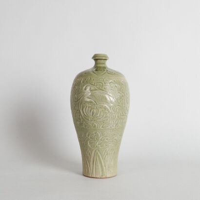 A Chinese Incised Celadon-Glazed Meiping Vase