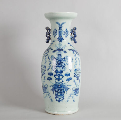 A 19th Century Chinese Celadon-Ground Underglaze-Blue Vase and Wood Stand