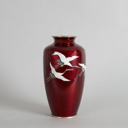 A Japanese Red-Ground Cloisonne Vase