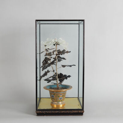 A 20th Century Chinese Cloisonne and Jade Chrysanthemum Ornament