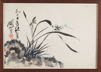 A Chinese Painting of Orchid and Rock (Guan Shanyue Mark, 1912-2000)
