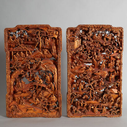 A Pair of Early 19th Century Chinese Gilt-Decorated Double-Sided Carvings
