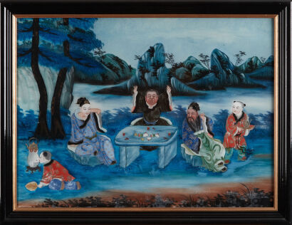 A 19th Century Reverse Glass Painting of Scholars