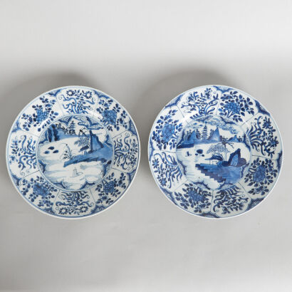 Two 18th Century Chinese Blue and White 'Landscape' Saucers