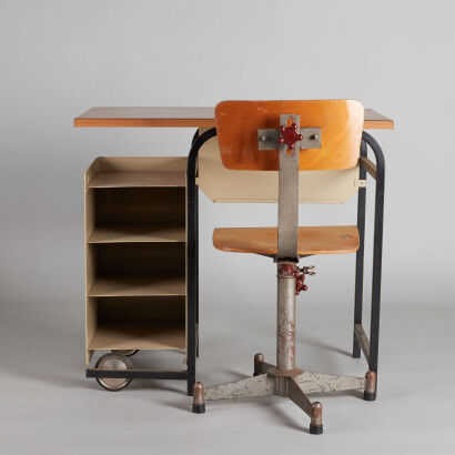 A Vintage Industrial Child's Desk and Chair