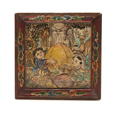 A Wooden Quan Yin with Tibetan Wooden Box