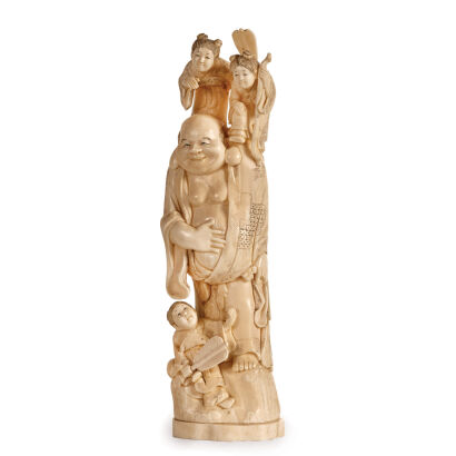 A Japanese Meiji Period Ivory Carving of Maitreya