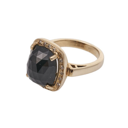 9ct Black Tourmaline and Diamond Dress Ring