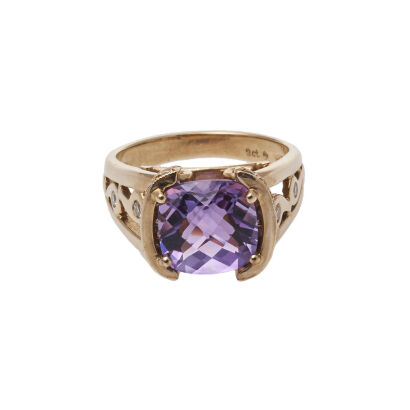 9ct Cushion Amethyst and Diamond Dress Ring