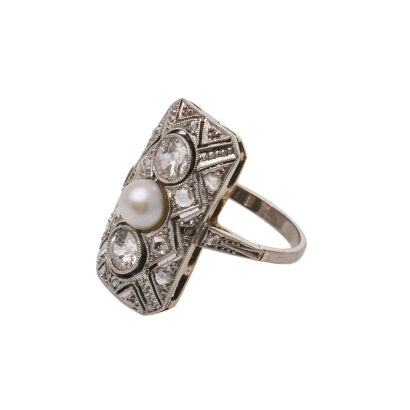 18ct Art Deco Diamond and Pearl Ring