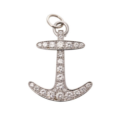 18ct White Gold Diamond Anchor Pendant