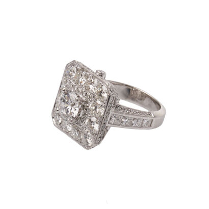 Platinum Octagonal Diamond Cluster Ring