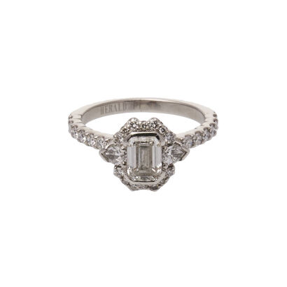 Alice Herald Platinum Emerald Cut Diamond Ring