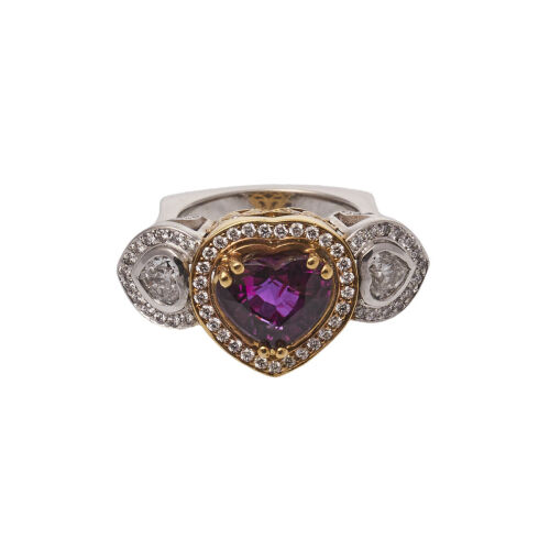 18ct Heart Shaped Mozambique Ruby and Diamond Ring