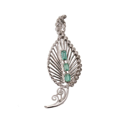 14ct Antique Emerald and Diamond Leaf Brooch