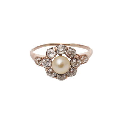 18ct Rose Gold Victorian Pearl and Diamond Ring