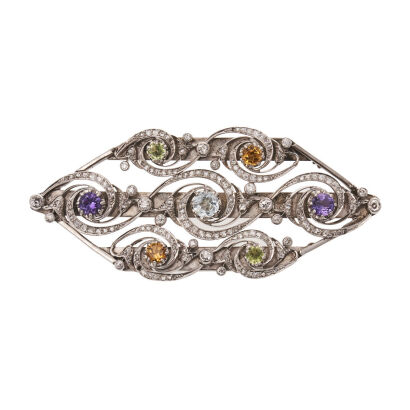 Platinum Vintage Multi Stone Brooch