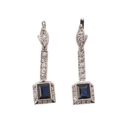 14ct White Gold Antique Sapphire and Diamond Drop Earrings