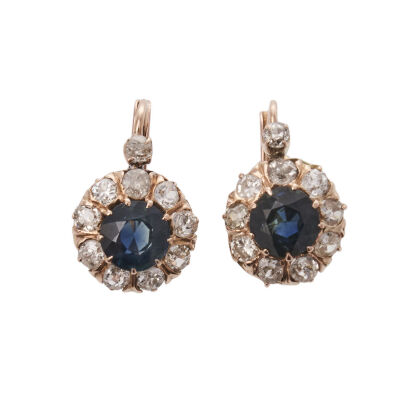 14ct Rose Gold Estate Sapphire and Diamond Earrings