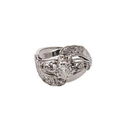 14ct White Gold Vintage Diamond Dress Ring