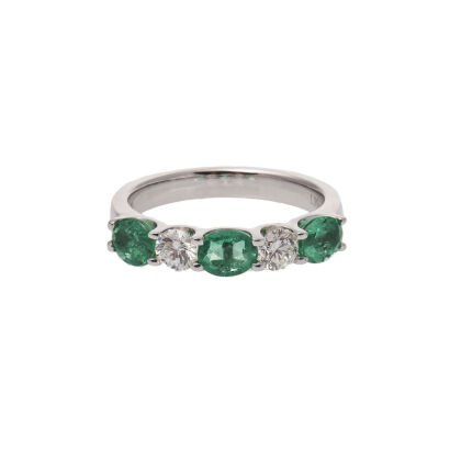 18ct White Gold Emerald and Diamond Five Stone Ring