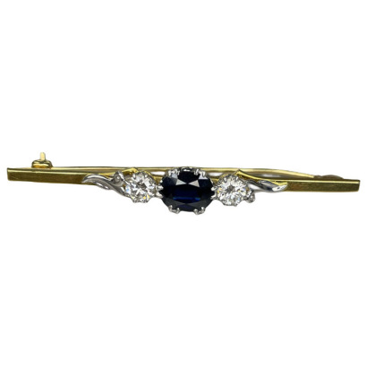 18ct Vintage Sapphire and Diamond Bar Brooch