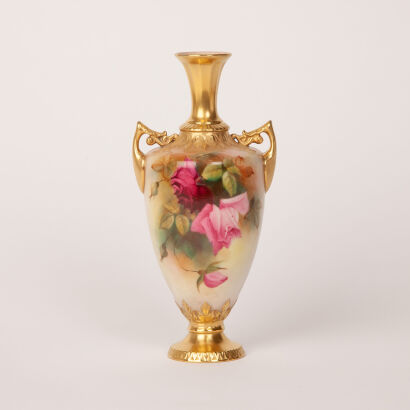 A Royal Worcester Two-Handed Roses Vase