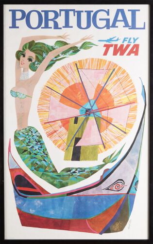 An Original Trans World Airline Portugal Lithographic Poster by David Klien