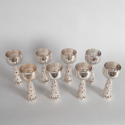 A Set of Eight Modernist Sterling Silver Goblets