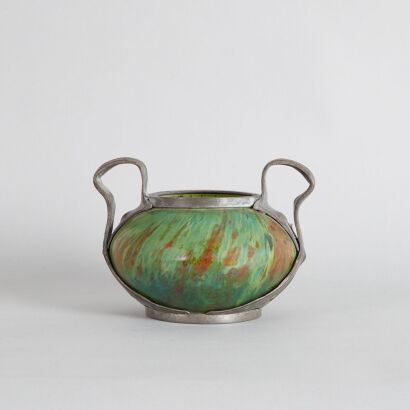 An Art Nouveau Tudric Style Glass and Pewter Vase