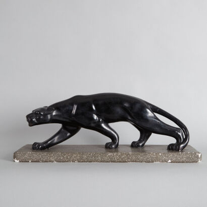 A Rare French Art Deco Black Panther Sculpture by Salvatore Melani