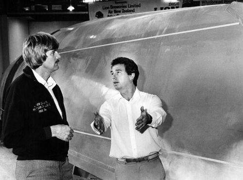 PHOTOGRAPHER UNKNOWN Lion New Zealand's skipper Peter Blake with yacht designer Ron Holland