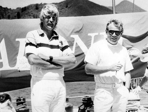 PHOTOGRAPHER UNKNOWN Skipper Peter Blake and crew member Grant Dalton aboard Lion New Zealand