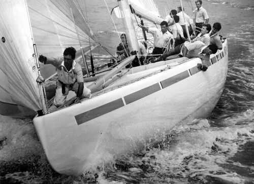 PHOTOGRAPHER UNKNOWN The first fibreglass America's Cup yacht, Auckland Harbour