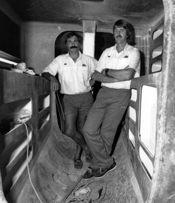 PHOTOGRAPHER UNKNOWN Skipper Peter Blake and crew member Mike Quilter