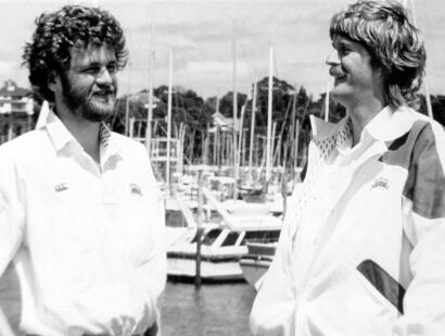 PHOTOGRAPHER UNKNOWN Skipper Peter Blake and yacht designer David Alan-Williams