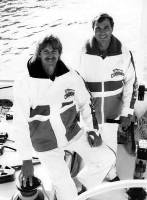 PHOTOGRAPHER UNKNOWN Skipper Peter Blake and crew member Mike Quilter